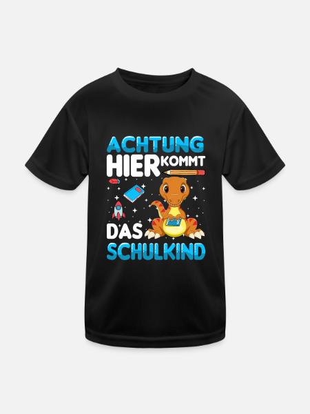 Achtung hier kommt das Schulkind - Kinder Funktions-T-Shirt - Schwarz - Vorne