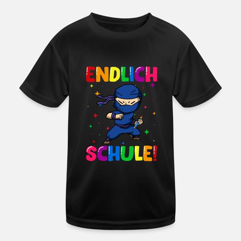 Endlich Schule Ninja Einschulung Schulkind - Kinder Funktions-T-Shirt - Schwarz