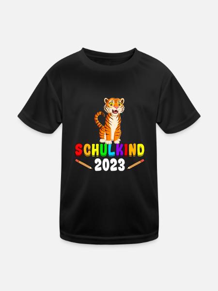 Schulkind 2023 Tiger - Kinder Funktions-T-Shirt - Schwarz - Vorne