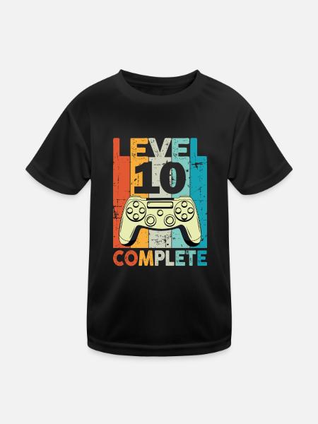 Level 10 Complete Gaming Geburtstag - Kinder Funktions-T-Shirt - Schwarz - Vorne