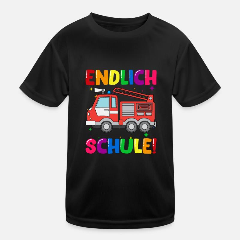 Endlich Schule Feuerwehr Einschulung Schulkind Kinder Funktions-T-Shirt