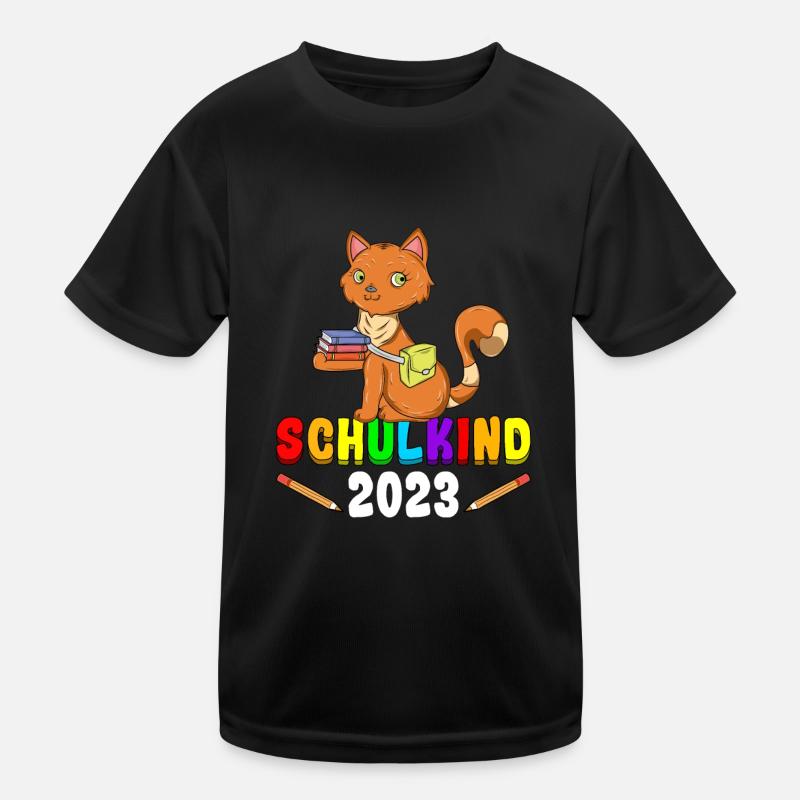 Schulkind 2023 Katze Kinder Funktions-T-Shirt