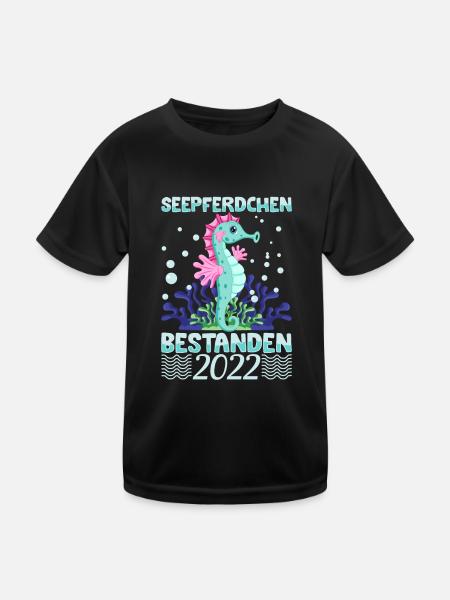 Seepferdchen bestanden - Kinder Funktions-T-Shirt - Schwarz - Vorne