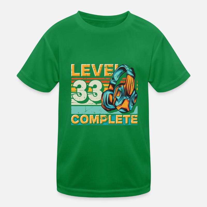 Gaming Birthday Level 33 Complete for Gamers. Kids Functional T-Shirt
