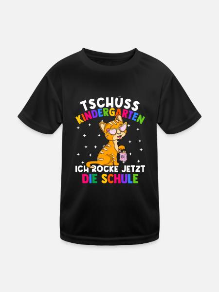 Tschüss Kindergarten ich rocke jetzt die Schule - Kinder Funktions-T-Shirt - Schwarz - Vorne