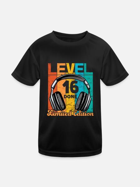 Anniversaire de jeu 16 ans Niveau 16 Terminé - T-shirt sport Enfant - noir - Devant