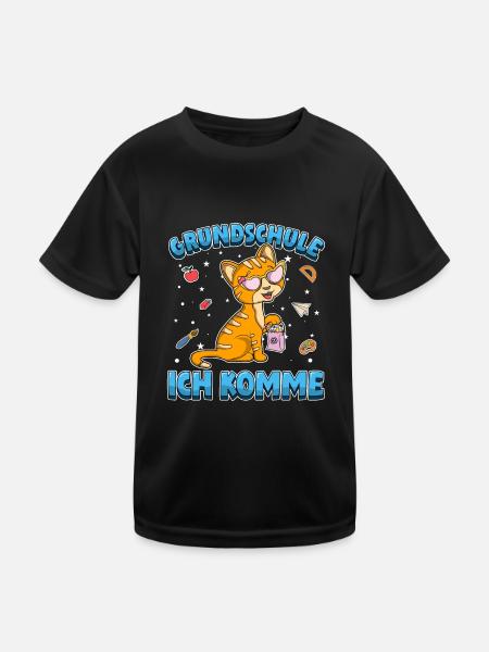 Grundschule ich komme Einschulung Kätzchen - Kinder Funktions-T-Shirt - Schwarz - Vorne