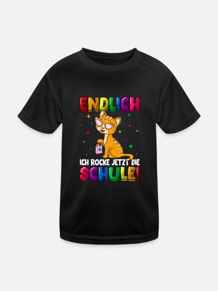 Endlich ich rocke jetzt die Schule Kätzchen - Kinder Funktions-T-Shirt - Schwarz - Vorne