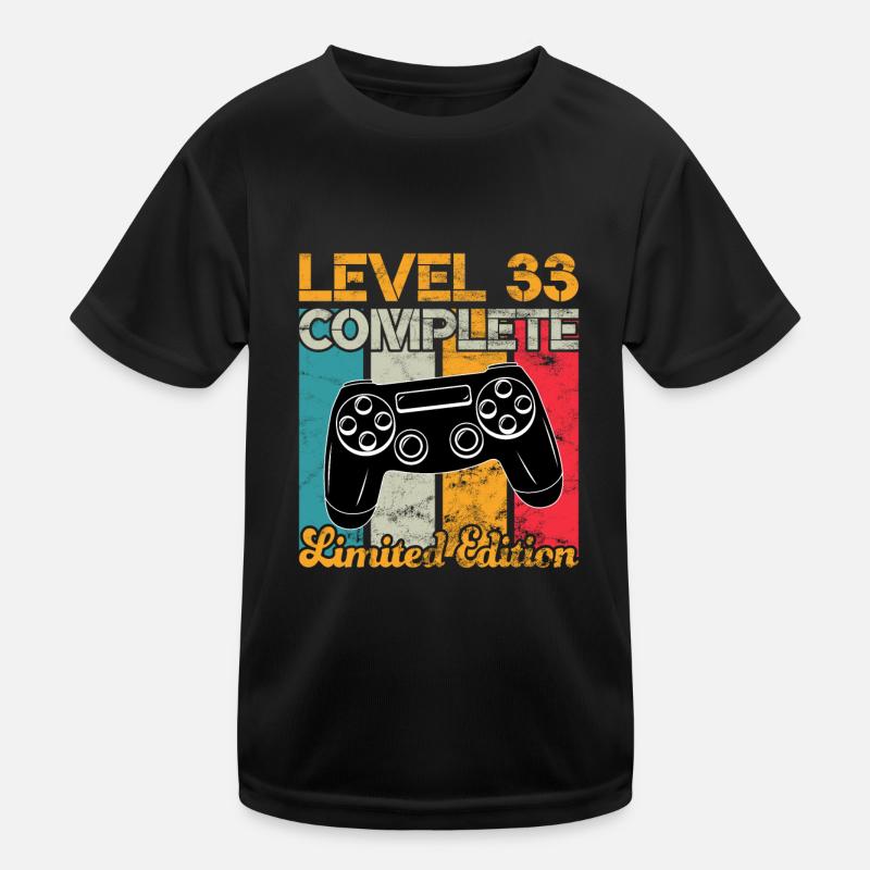 Level 33 complete Gaming Geburtstag Kinder Funktions-T-Shirt