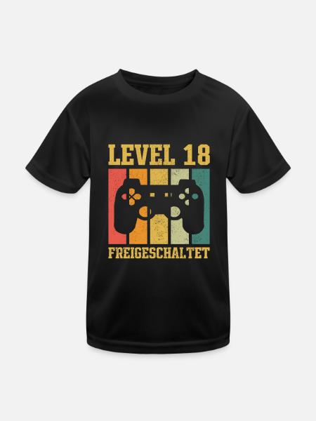 Level 18 freigeschaltet - Kinder Funktions-T-Shirt - Schwarz - Vorne