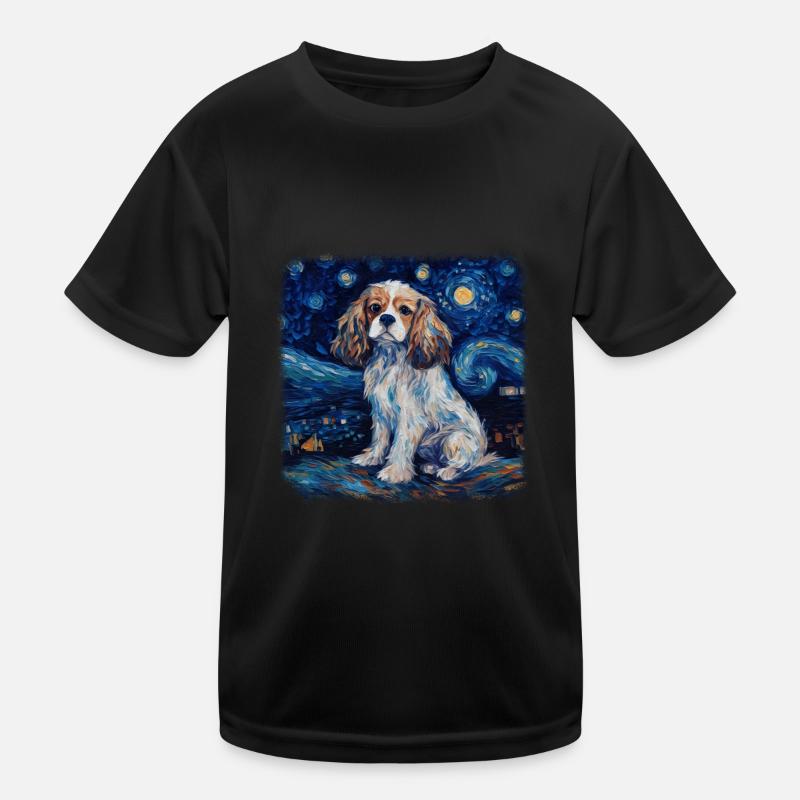 Chavalier King Charles Spaniel Van gogh starry Kids Functional T-Shirt