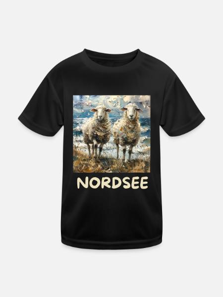 North Sea Sheep Northern Germany Lower Saxony - Kids Functional T-Shirt - black - Front