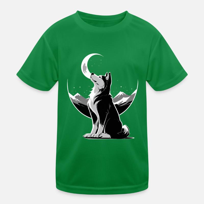 Wolf im Mondschein Kinder Funktions-T-Shirt