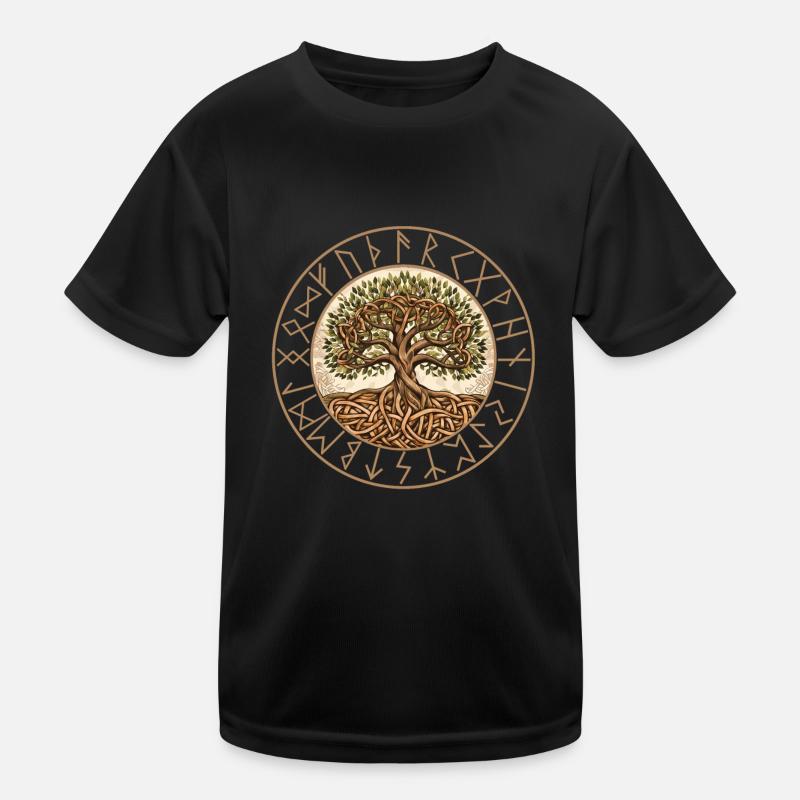 Wikinger Baum des Lebens Runen Rahmen Keltisch - Kinder Funktions-T-Shirt - Schwarz