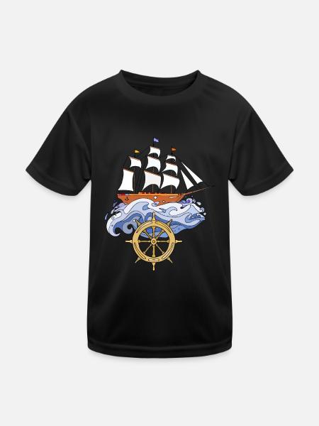 Segelschiff - Kinder Funktions-T-Shirt - Schwarz - Vorne
