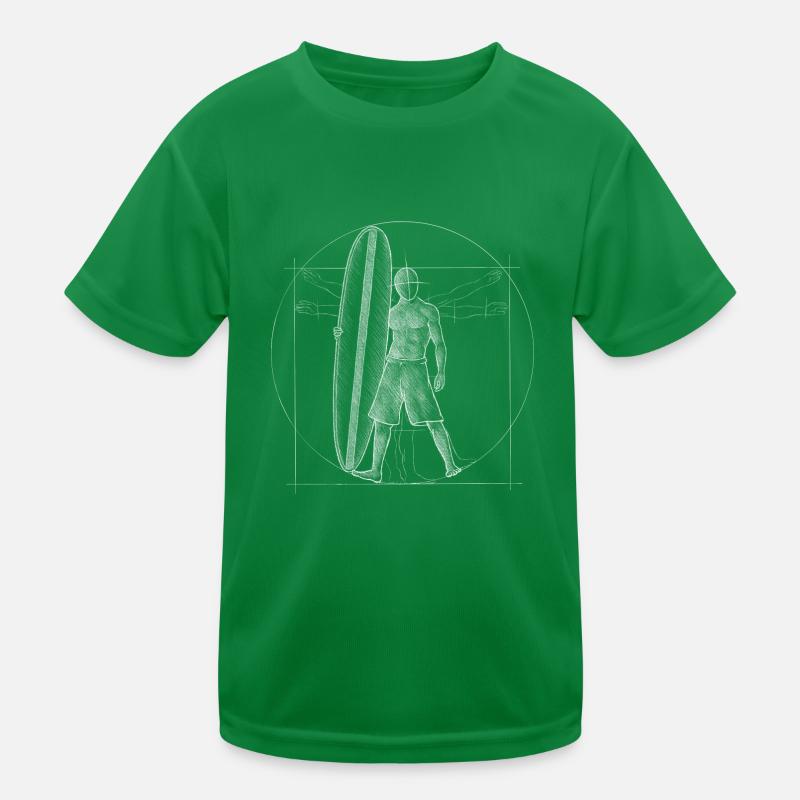 Surfer Dude Retro Surfboard Vitruvian Man Kids Functional T-Shirt