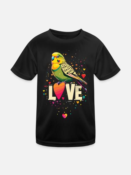 L’amour des perruches : un cœur pour les perruches - T-shirt sport Enfant - noir - Devant