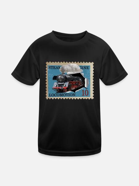 Steam locomotive stamp - Kids Functional T-Shirt - black - Front