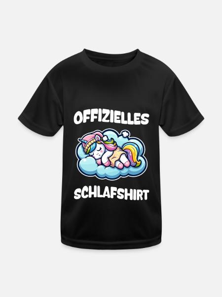 Offizielles Schlafshirt - Einhorn auf einer Wolke - Kinder Funktions-T-Shirt - Schwarz - Vorne