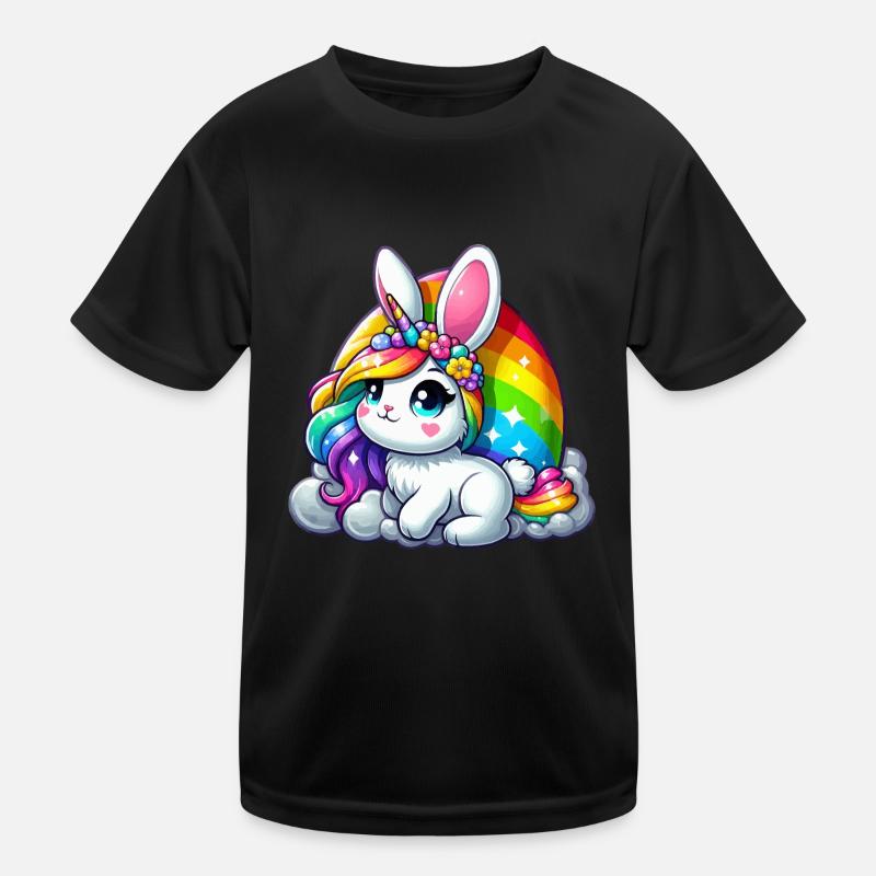 REGENBOGENFARBENER EINHORN - OSTERHASE - Kinder Funktions-T-Shirt - Schwarz