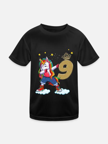 Einhorn Geburtstagskind 9 Jahre alt Magisch und stilvoll - Kinder Funktions-T-Shirt - Schwarz - Vorne