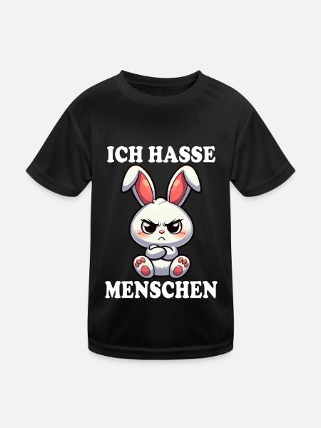 ICH HASSE MENSCHEN Hase - Kinder Funktions-T-Shirt - Schwarz - Vorne