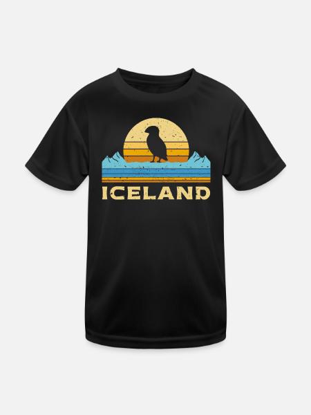Iceland Puffins Iceland Puffin Retro - Kids Functional T-Shirt - black - Front