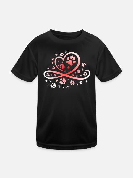Herz mit Pfötchen und Sternen - Kinder Funktions-T-Shirt - Schwarz - Vorne
