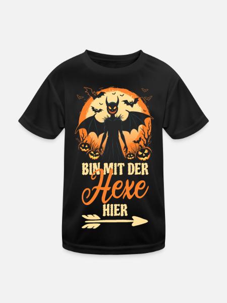 Halloween - Bin mit der Hexe hier - Kostüm - Kinder Funktions-T-Shirt - Schwarz - Vorne