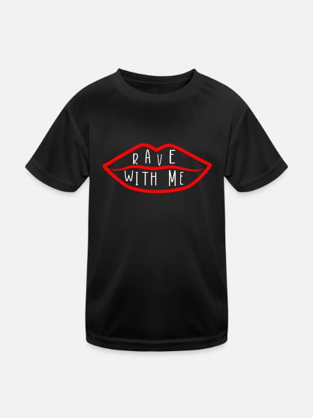 RAVE mit mir rotes Lippenlogo - Kinder Funktions-T-Shirt - Schwarz - Vorne