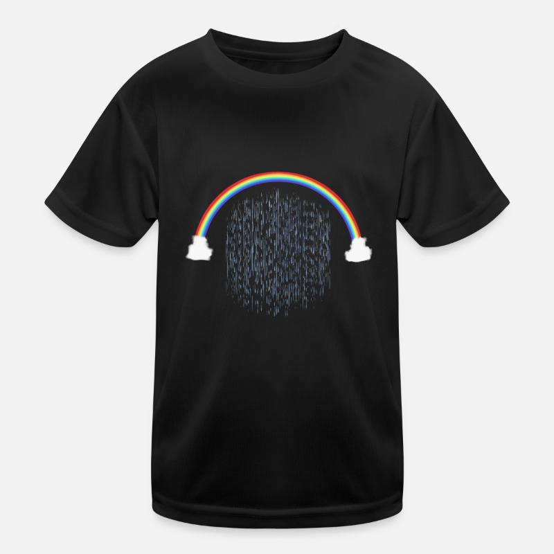 Rainbow with Rain Drops Pattern - Kids Functional T-Shirt - black