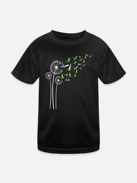 Budgie Dandelion Flower For Dandelions Parakeet - Kids Functional T-Shirt - black - Front