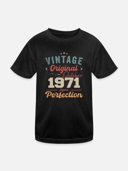 October 1971 Birthday Present 1971 October - Kids Functional T-Shirt - black - Front