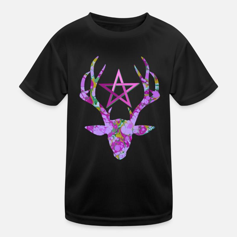 hirschkopf mit pentagramm e 230 - Kinder Funktions-T-Shirt - Schwarz