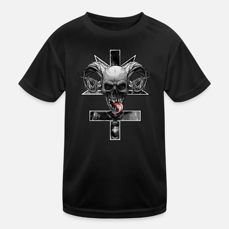 Inverted cross with pentagram and skull Kids Functional T-Shirt