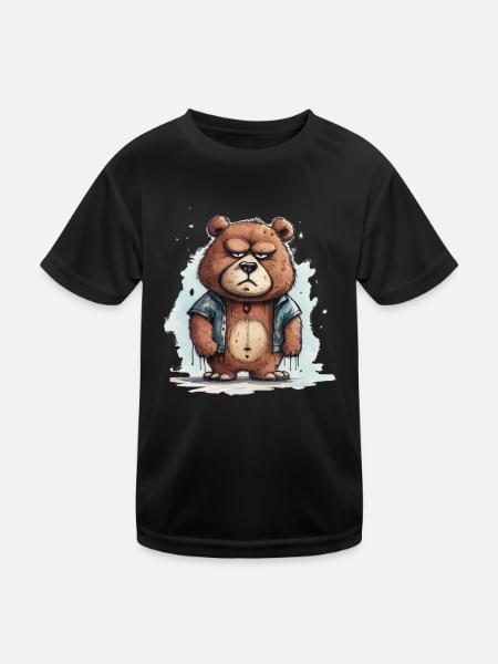 Grumpy Teddy - Kids Functional T-Shirt - black - Front
