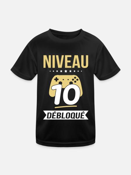 Anniversaire 10 ans - Niveau 10 débloqué - Gamer - T-shirt sport Enfant - noir - Devant