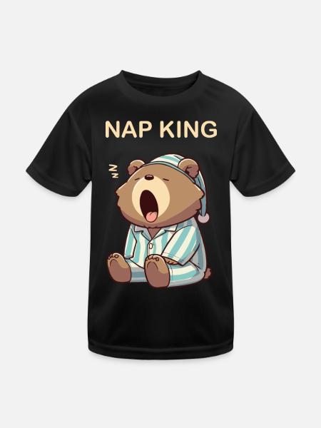 Nap King Sleeping Bear Pajamas Pajamas Tired - Kids Functional T-Shirt - black - Front