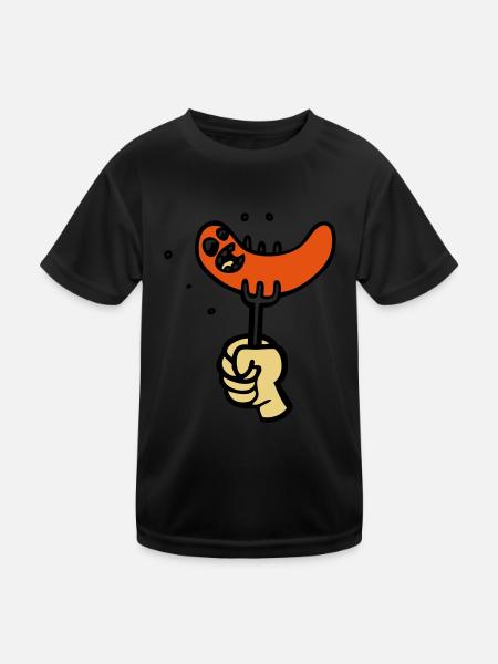 funny BBQ cartoon sausage drawing party - Kids Functional T-Shirt - black - Front