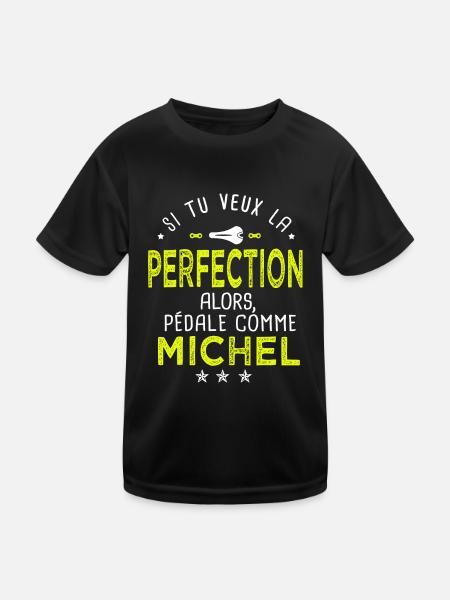 michel si tu veux la perfection à vélo cycliste - T-shirt sport Enfant - noir - Devant