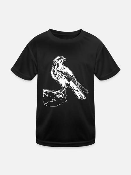 Falke Vogel sitzt auf Baum Cool Vogel Liebhaber Geschenk - Kinder Funktions-T-Shirt - Schwarz - Vorne