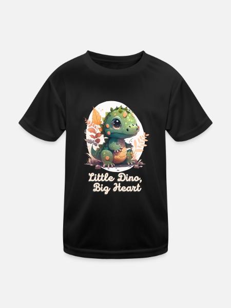 Kleines Dino Großes Herz - Kinder Funktions-T-Shirt - Schwarz - Vorne