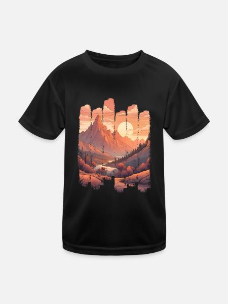 Naturlandschaft Sunset Mountains - Kinder Funktions-T-Shirt - Schwarz - Vorne