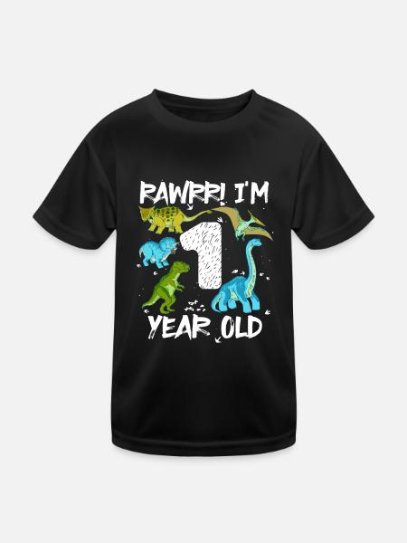 A 1 an 1er anniversaire 1 an, dinosaure - T-shirt sport Enfant - noir - Devant