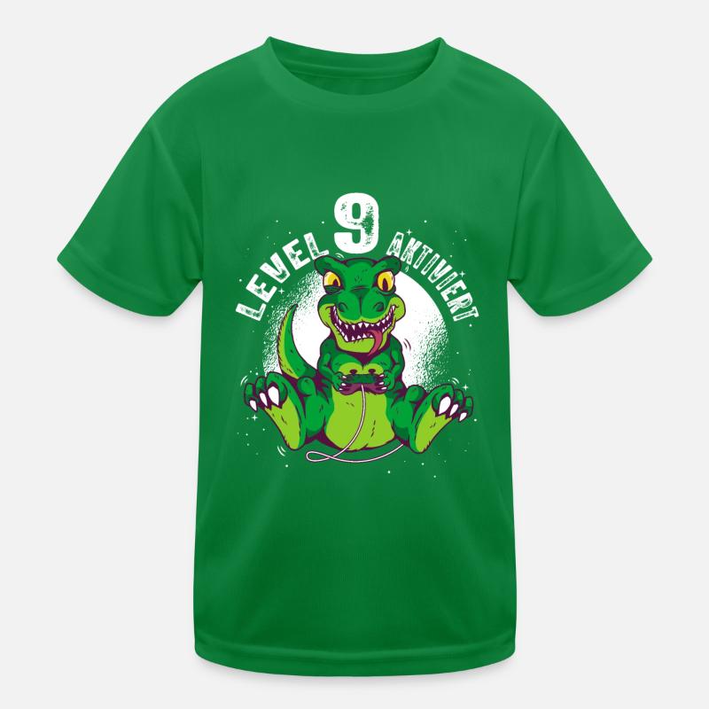 Level 9 Jahre alt, 9. Geburtstag Gamer Dino T-Rex Kinder Funktions-T-Shirt