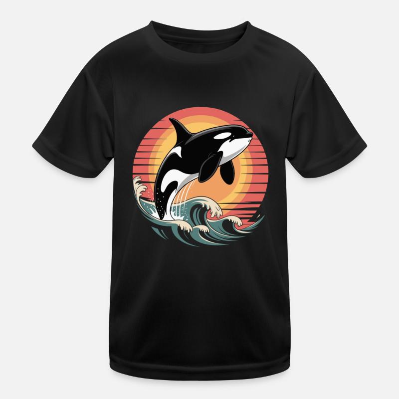 Retro Orca Wal Schwertwal Killerwal Orka Kinder Funktions-T-Shirt