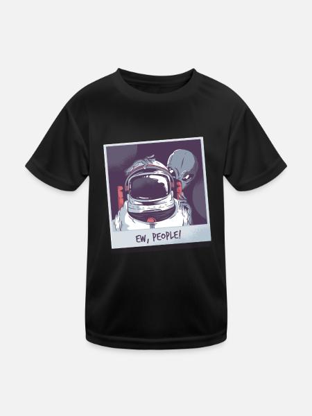 Aliens und Astronaut - Kinder Funktions-T-Shirt - Schwarz - Vorne