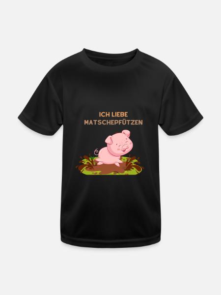 Matschepfützen Ferkel - Kinder Funktions-T-Shirt - Schwarz - Vorne