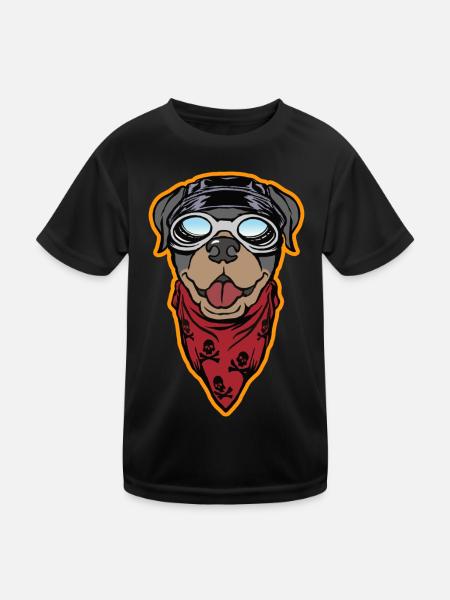 Rottweiler Biker - le Cool Rottie - T-shirt sport Enfant - noir - Devant