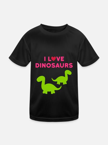 I love dinosaurs (two brontosaurs, heart) - Kids Functional T-Shirt - black - Front